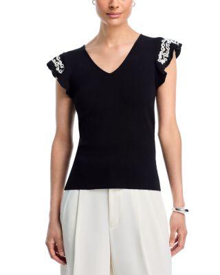 V Neck Flutter Sleeve Sweater by T TAHARI