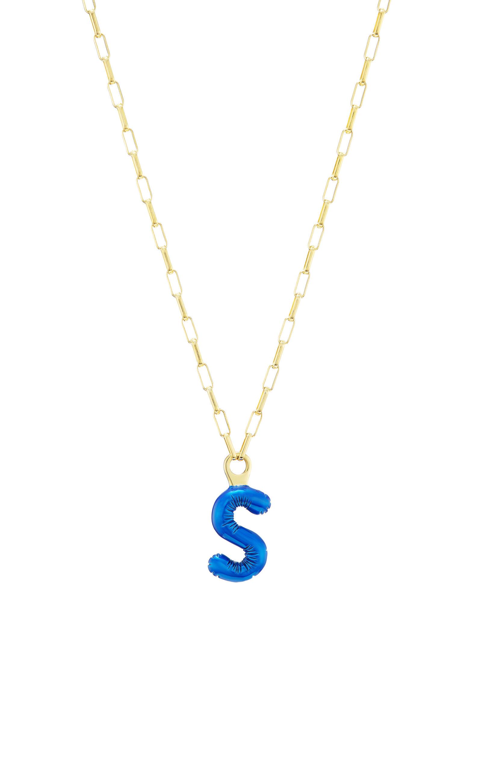 TACIT - 14k Yellow Gold Mini Color Balloon Letter Necklace - Blue - - Only At Moda Operandi - Gifts For Her by TACIT