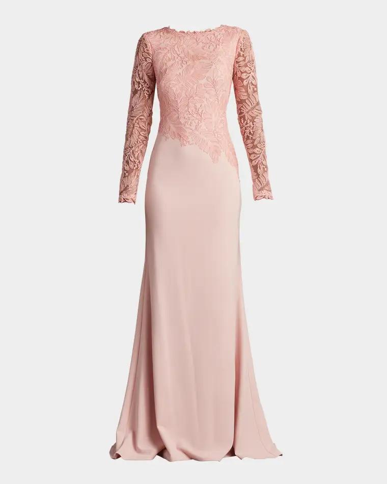 A-Line Corded Lace & Crepe Gown by TADASHI SHOJI
