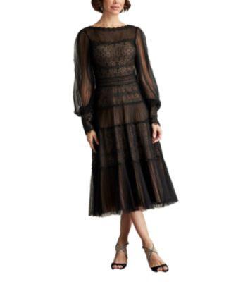 Anaka Pleated Tulle Embroidered Midi Dress by TADASHI SHOJI