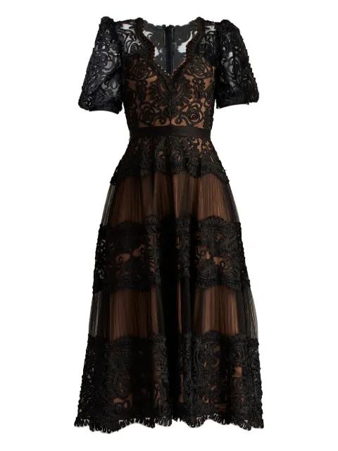 Belline puff-sleeve embroidered dress by TADASHI SHOJI