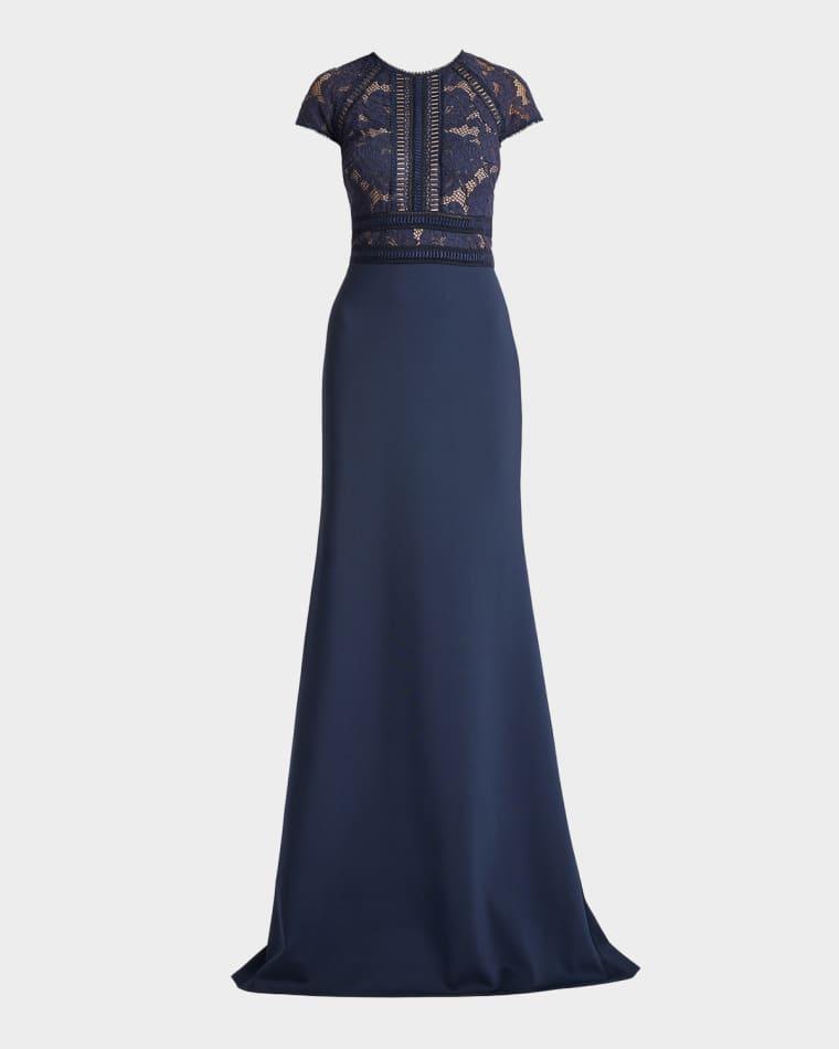 Braid-Trim Lace & Crepe Gown by TADASHI SHOJI