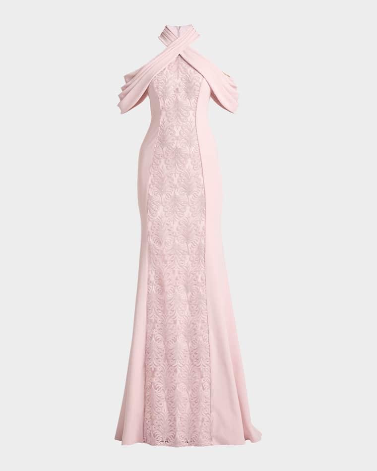 Cold-Shoulder Corded Lace Gown by TADASHI SHOJI