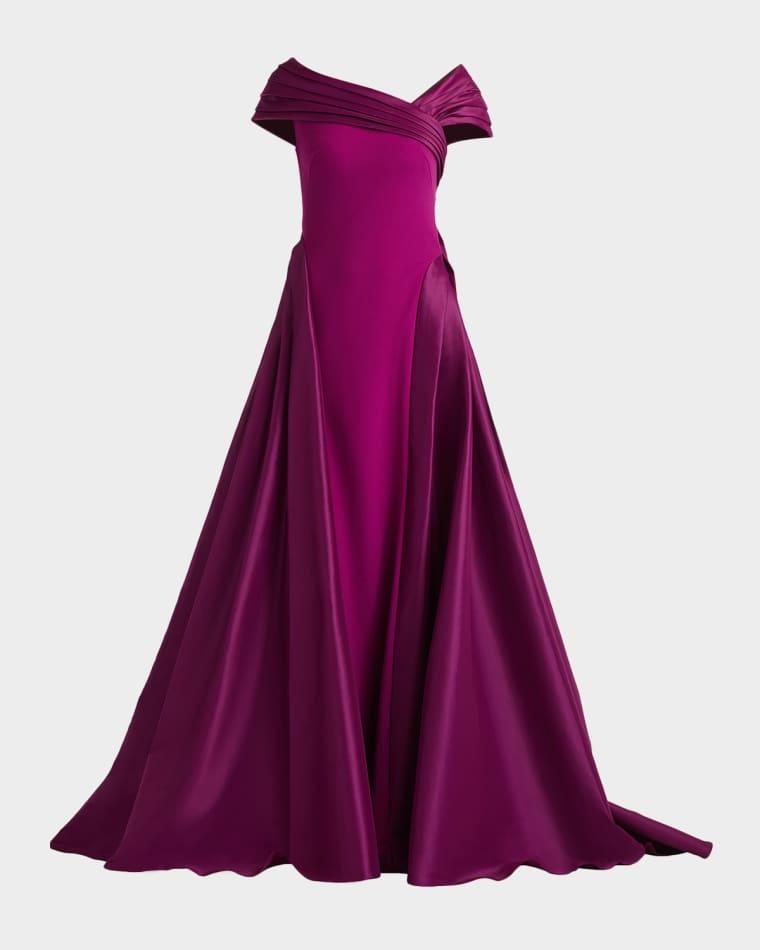 Draped Off-Shoulder Crepe Ball Gown by TADASHI SHOJI