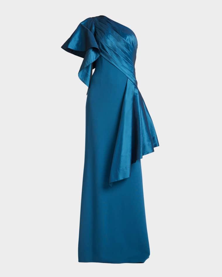 Draped One-Shoulder Taffeta Crepe Gown by TADASHI SHOJI