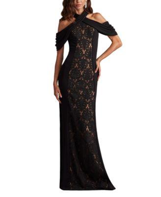 Kato Embroidered Off-Shoulder Halter Gown by TADASHI SHOJI