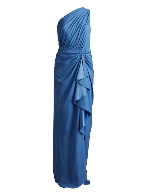 Lena draped one-shoulder ruffle evening dress by TADASHI SHOJI