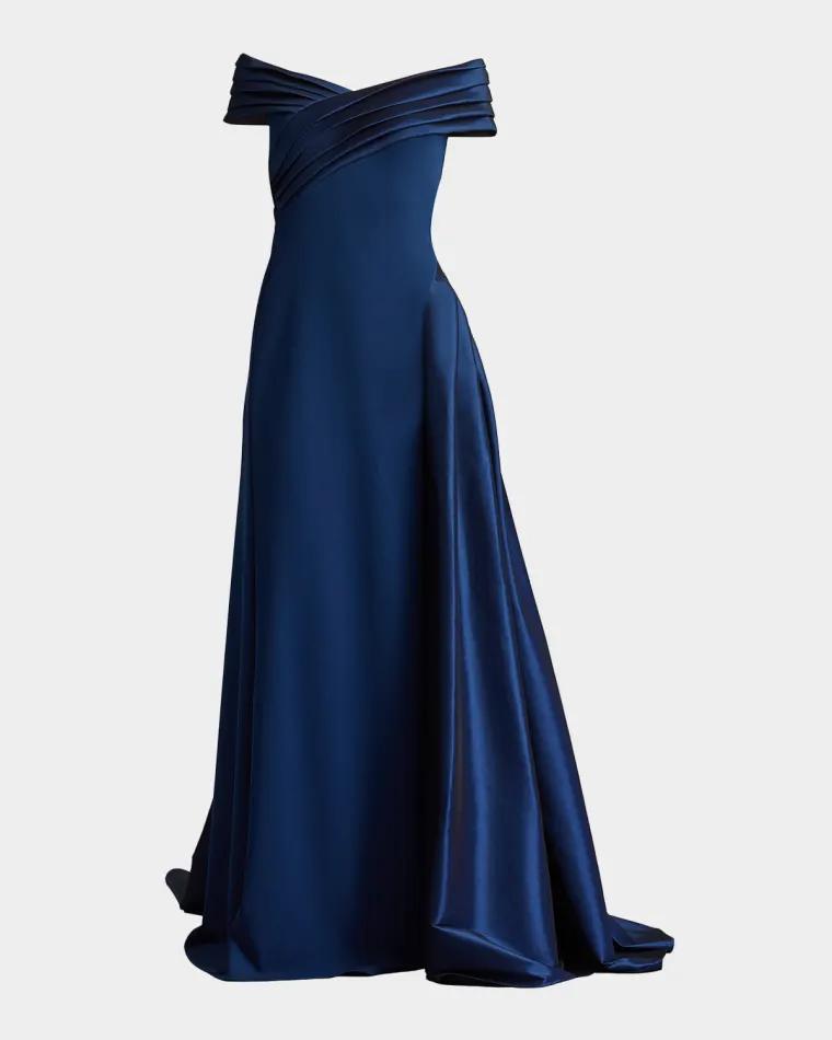 Off-Shoulder Draped Crepe Gown by TADASHI SHOJI
