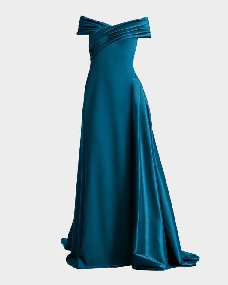 Off-Shoulder Draped Crepe Gown by TADASHI SHOJI