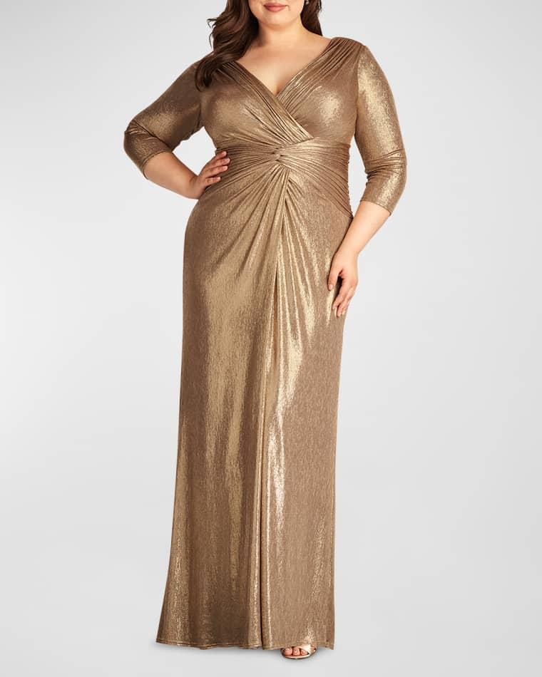 Plus Size Metallic Twist-Front Column Gown by TADASHI SHOJI