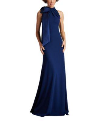 Sims Taffeta Shoulder Bow Halter Gown by TADASHI SHOJI