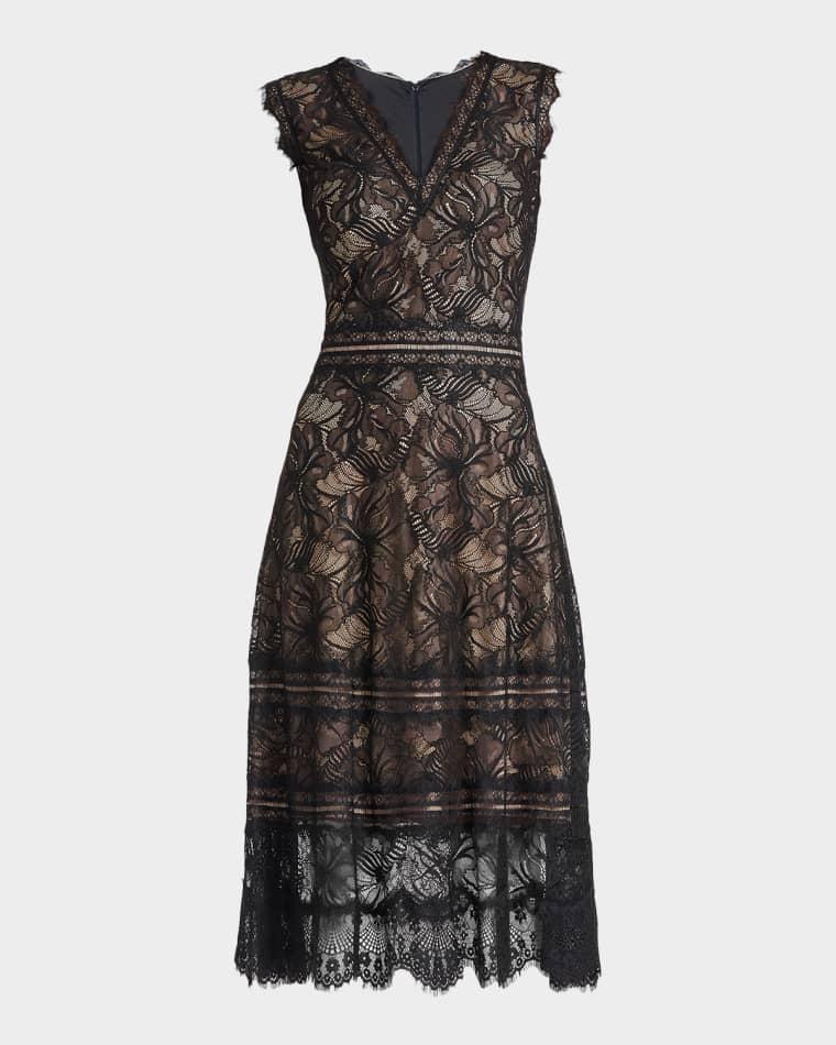 Sleeveless Lace Fit-&-Flare Midi Dress by TADASHI SHOJI