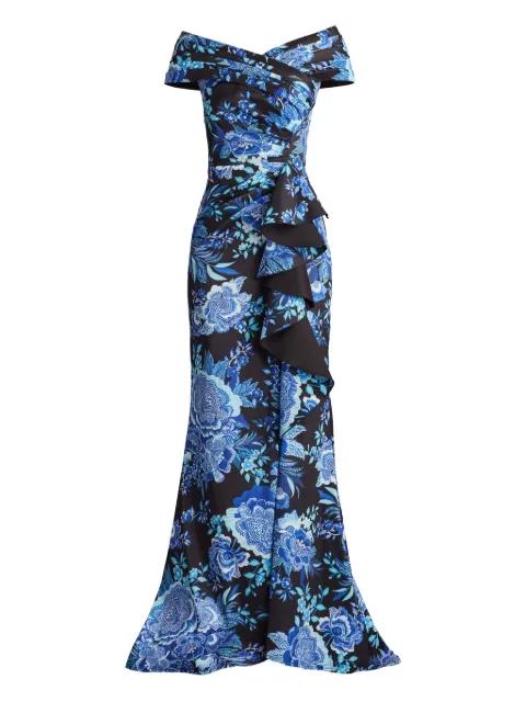 Sonora floral-print off-shoulder gown by TADASHI SHOJI