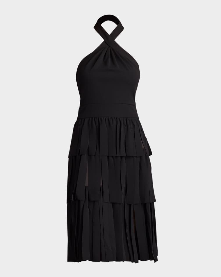 Tiered Car Wash Crepe Halter Dress by TADASHI SHOJI