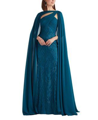 Tullett Sequin Embroidered Cape Gown by TADASHI SHOJI Tullett Sequin Embroidered Cape Gown by TADASHI SHOJI