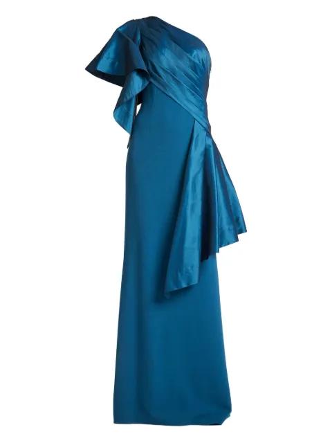 asymmetric-neck ruffled maxi dress by TADASHI SHOJI