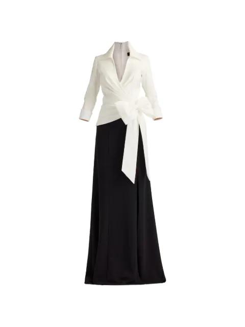 bow-detail V-neck panelled dress by TADASHI SHOJI