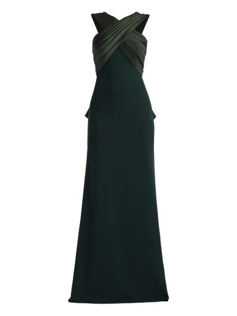 criss-coss detail ruffled maxi dress by TADASHI SHOJI