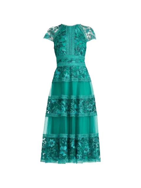 floral-embroidered tiered midi dress by TADASHI SHOJI