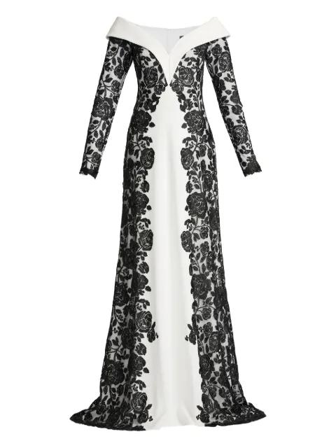 floral-lace long-sleeve maxi dress by TADASHI SHOJI