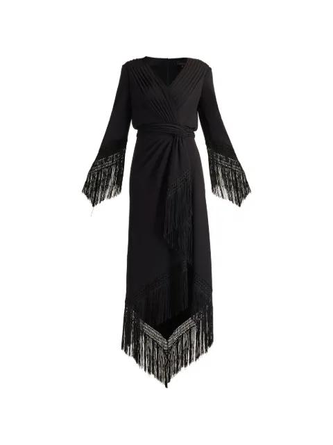 fringed V-neck midi dress by TADASHI SHOJI