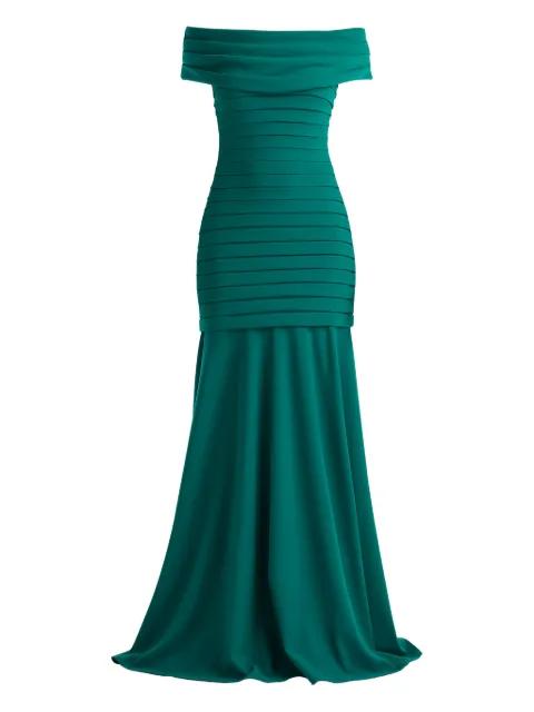 off-shoulder pleated maxi dress by TADASHI SHOJI