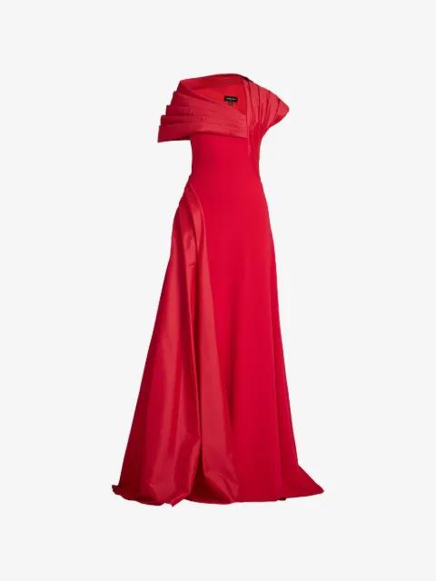 pleated off-shoulder maxi dress by TADASHI SHOJI