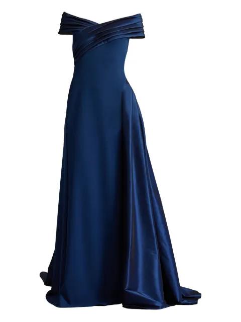 pleated off-shoulder maxi dress by TADASHI SHOJI