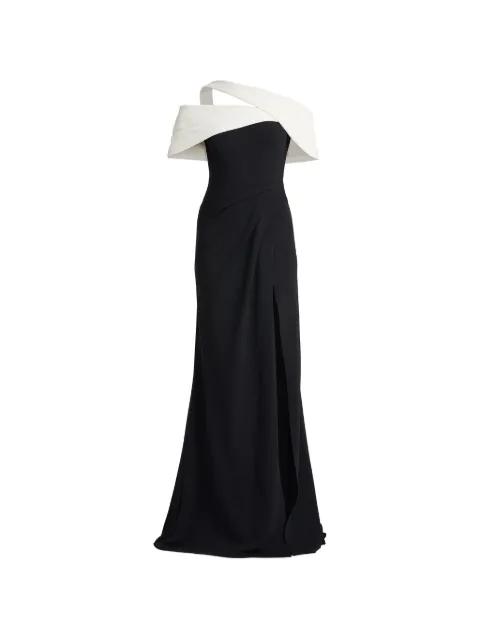 pleated split maxi dress by TADASHI SHOJI