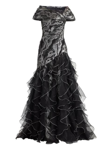 ruffled metallic-effect maxi dress by TADASHI SHOJI