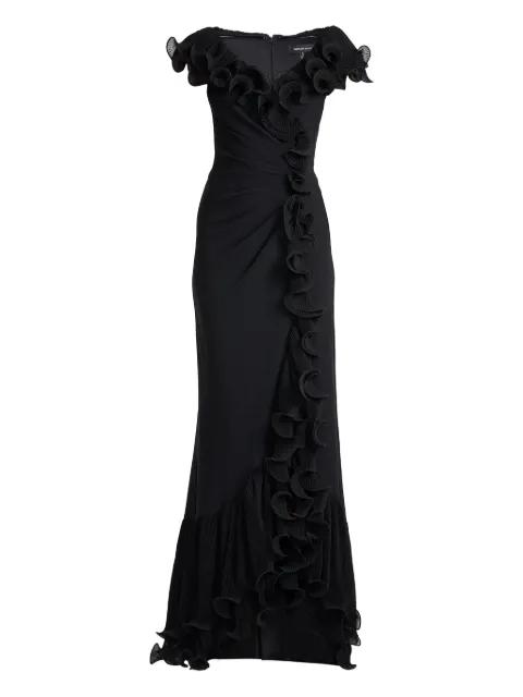 ruffled pleated maxi dress by TADASHI SHOJI