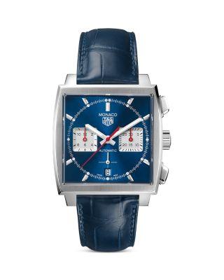 Monaco Heuer 02 Automatic Men's Blue Leather Chronograph by TAG HEUER