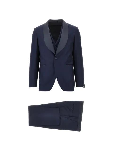 Super 110's shawl-lapel three-piece wool suit by TAGLIATORE