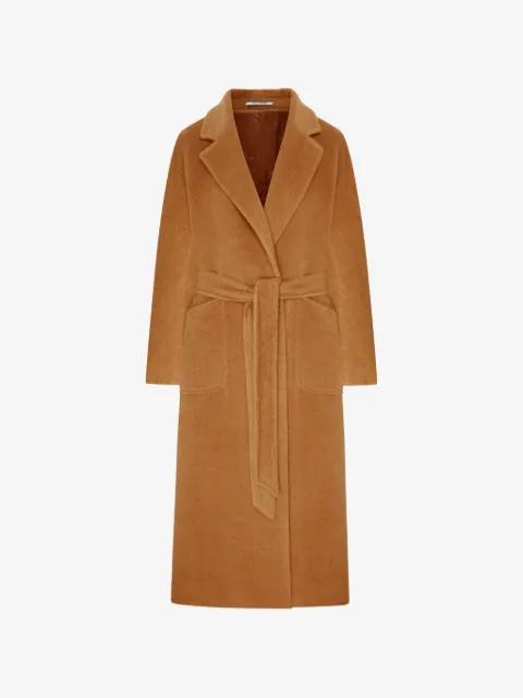 belted alpaca coat by TAGLIATORE