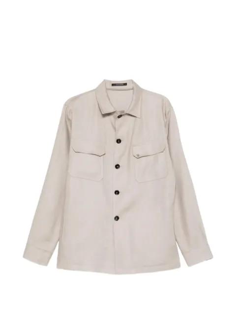 button-up pocket-details linen shirt jacket by TAGLIATORE