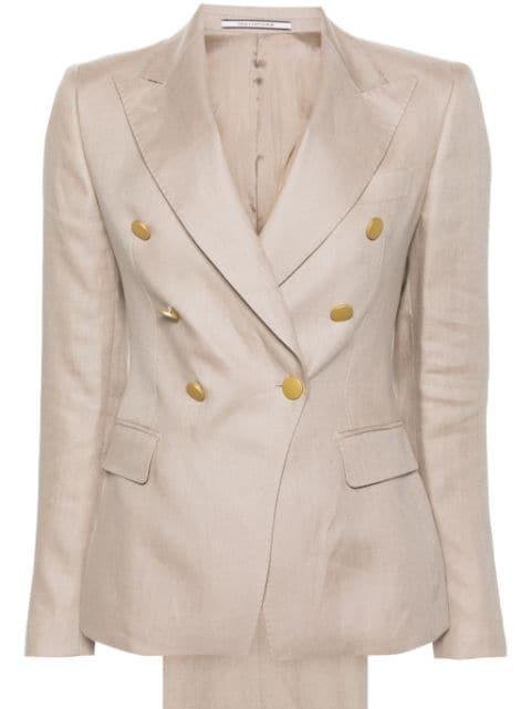 double-breasted linen suit by TAGLIATORE