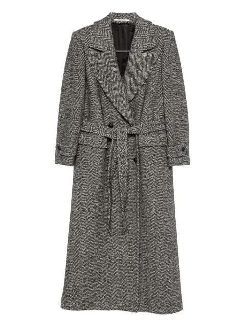 herringbone-pattern belted coat by TAGLIATORE