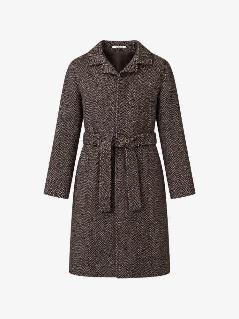 herringbone-pattern belted coat by TAGLIATORE