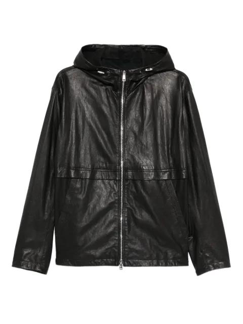 hoodied zip-up leather jacket by TAGLIATORE