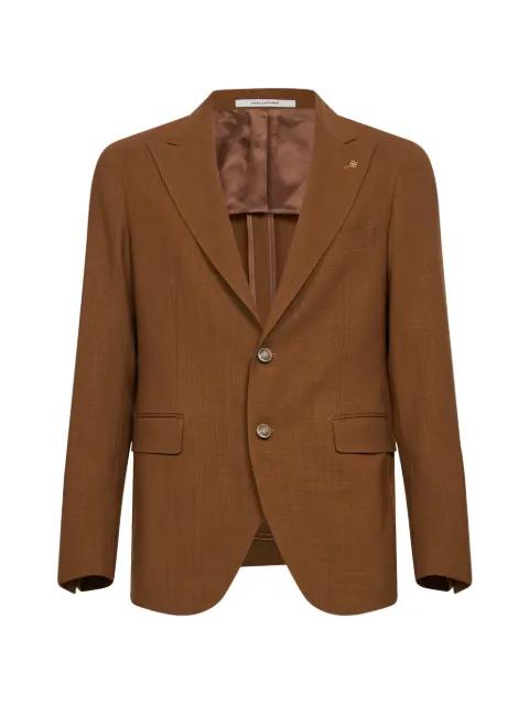 logo-pin peak-lapel single-breasted wool blazer by TAGLIATORE