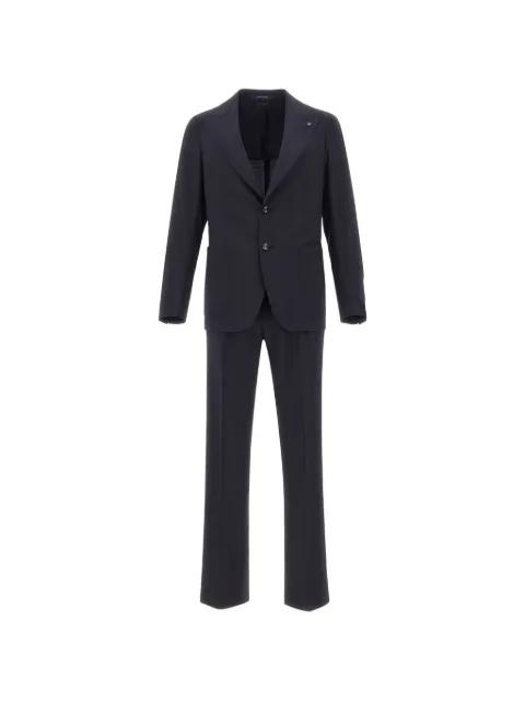 logo-pin pleated virgin wool suit by TAGLIATORE