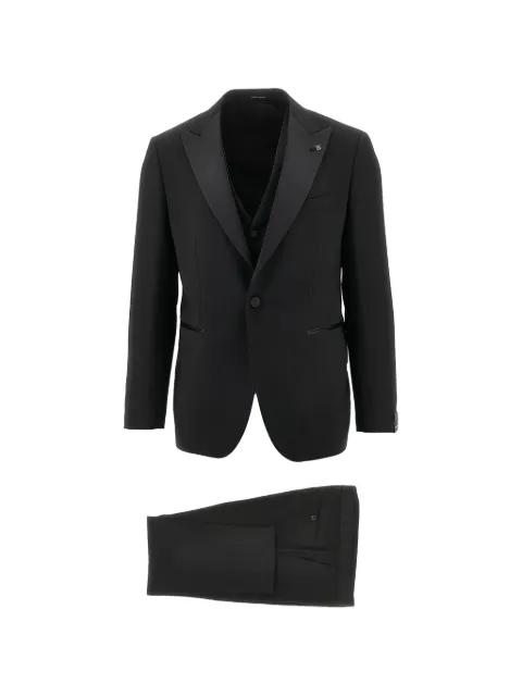 peak-lapel single-breasted three-piece wool suit by TAGLIATORE
