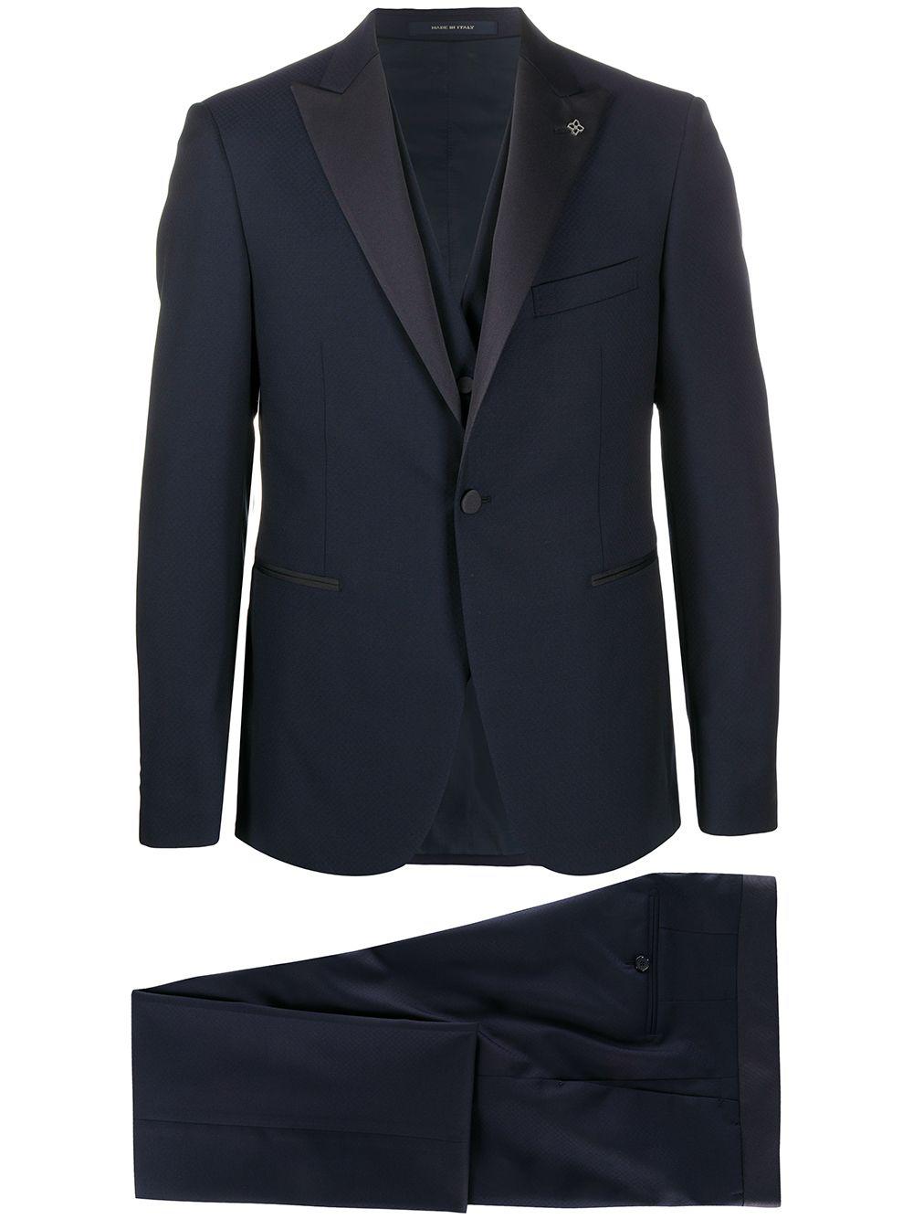 satin panel suit set by TAGLIATORE