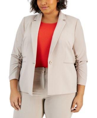Plus Size Notched Collar Ruched-Sleeve Blazer by TAHARI ASL