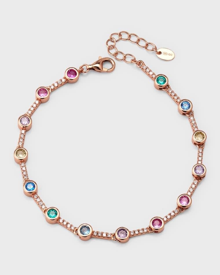 14k Rose Gold Cubic Zirconia Tennis Bracelet with Rainbow Stones by TAI