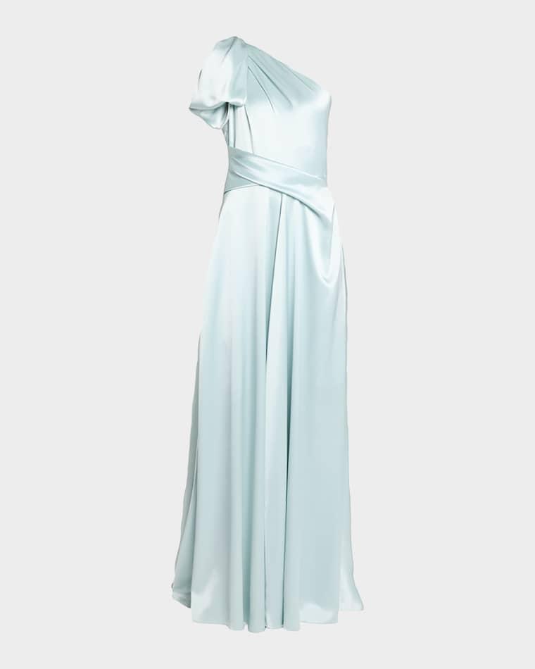 Bow One-Shoulder Crepe Satin Gown by TALBOT RUNHOF