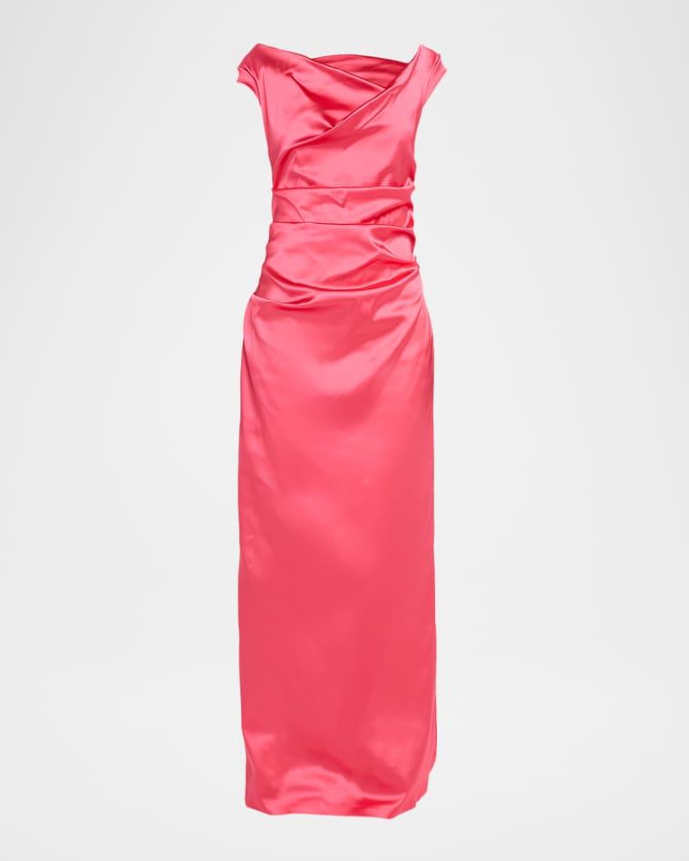 Donde Draped Satin Duchesse Column Gown by TALBOT RUNHOF