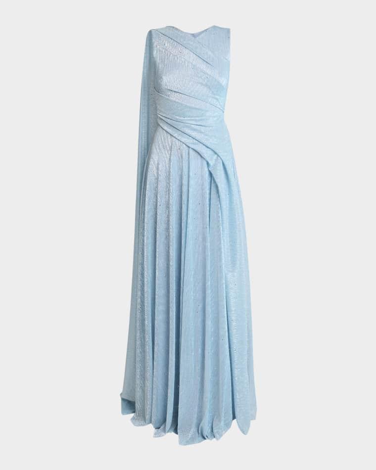 Draped Sleeveless Metallic Gown with Cape by TALBOT RUNHOF