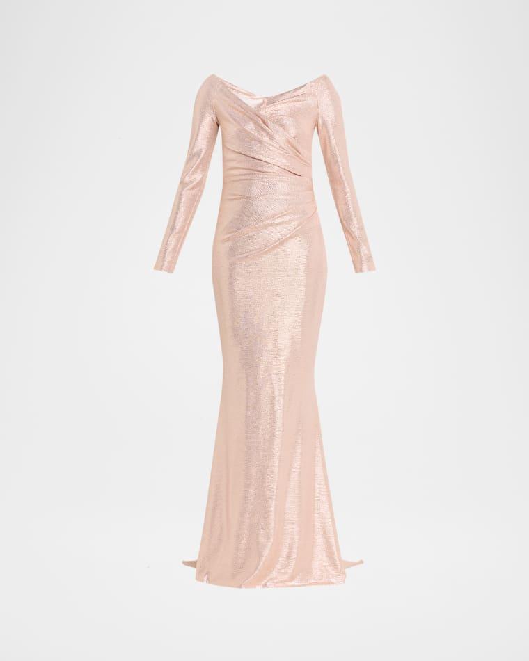 Metallic Draped Off-The-Shoulder Long-Sleeve Gown by TALBOT RUNHOF