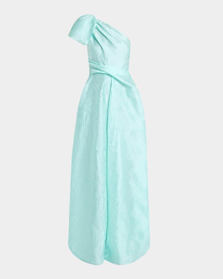 Mossana One-Shoulder Jacquard Gown with Bow by TALBOT RUNHOF